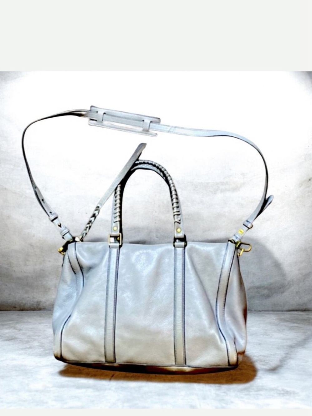 Fossil Crossbody Breaded Handle Hobo Grey Pebbled Leather